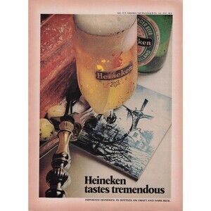 1974 Heineken tastes tremendous beer Print Ad Poster Pinup Art Man Cave Bar Page